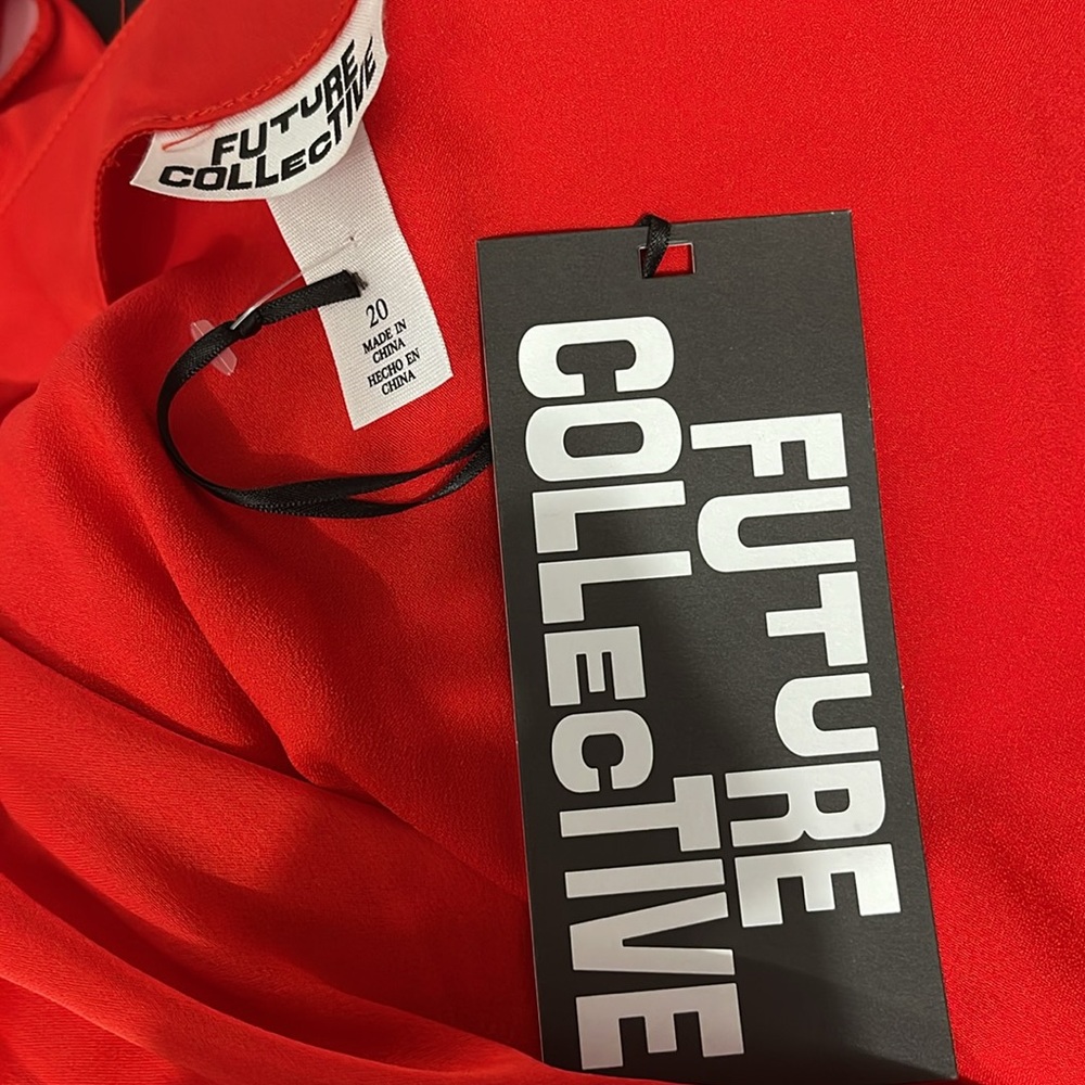 Future Collective Holiday Long Sleeve Rosette Mini Red Dress Size Various - Picture 9 of 13